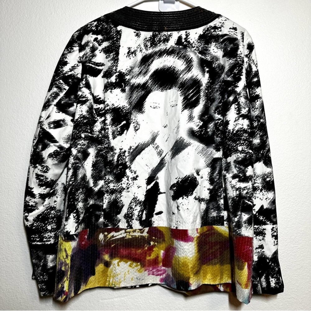 Chico's Jacket Geisha Long Sleeve Pastel Sequins Open Front Black White